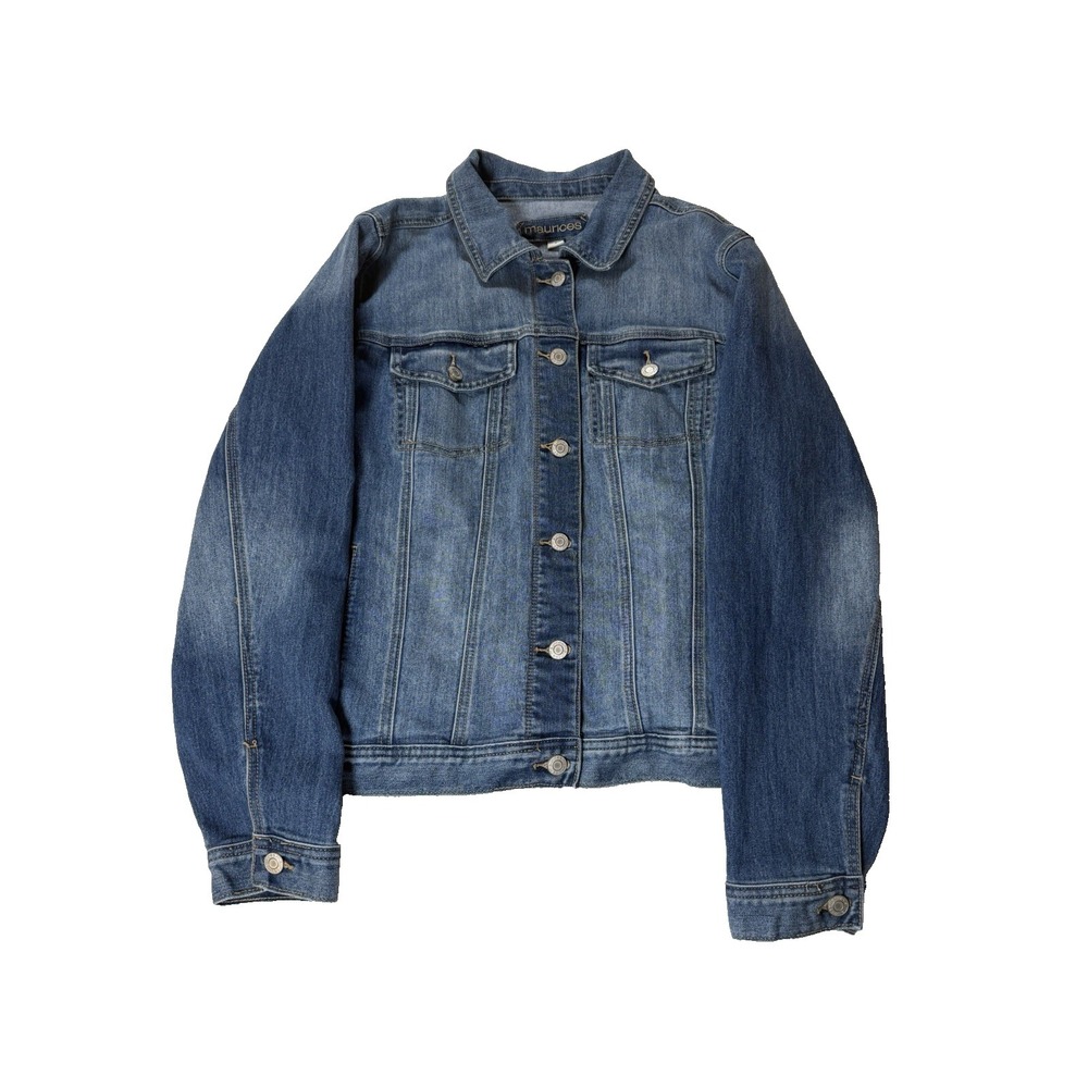 Maurices Plus Size 1 Denim Jacket Medium Wash Blue Jean Trucker Stretch 1X 14/16